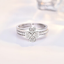 Clover Three Wear Open Heart Ring Female Three in One Ring Jewelry