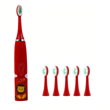 Brosse à dents électrique pour enfants avec 6 têtes de brosse rouge
