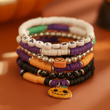 12pcs Halloween Pumpkin Clay Bracelet for Festive Fun