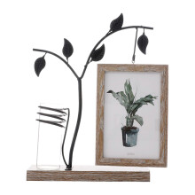 (Yellow, One size) Wooden Photo Frame Decoration Metal Leaf Branch Hydroponic Plants Vase Holder Hanging Picture Display Frame Desktop Ornament Christmas Birthday Gift