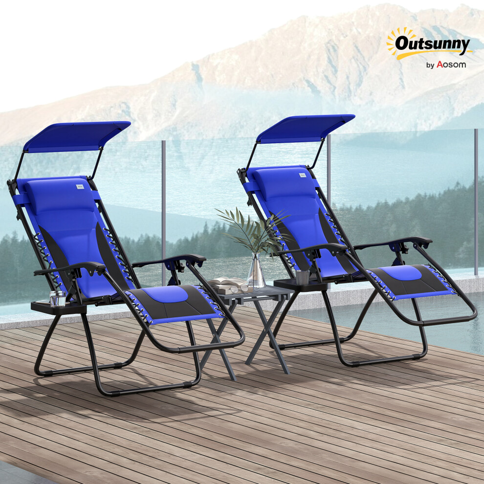 Outsunny 2 Pcs Zero Gravity Lounger Chair, Folding Reclining Chair, Blue