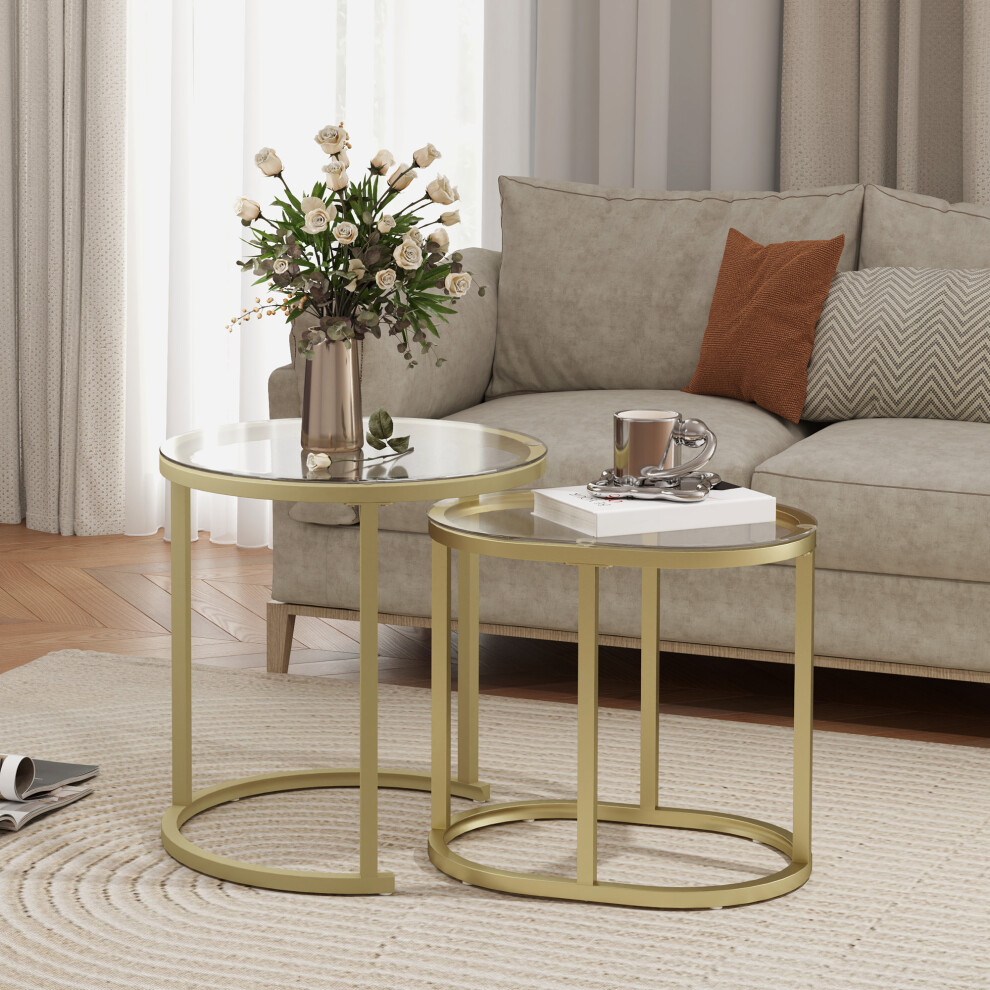 HOMCOM 2 Pcs Modern Coffee Table With Tempered Glass Side Tables Clear