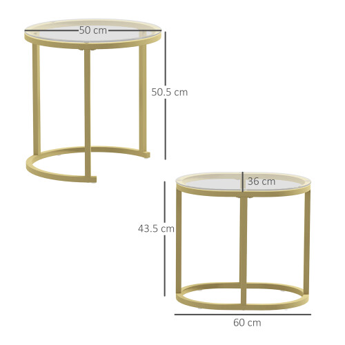 Homcom HOMCOM 2 Pcs Modern Coffee Table with Tempered Glass Side Tables Clear 2