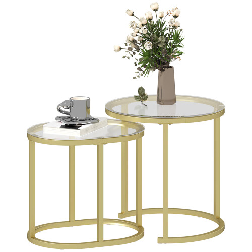 Homcom HOMCOM 2 Pcs Modern Coffee Table with Tempered Glass Side Tables Clear 1