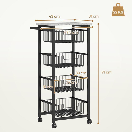 Homcom HOMCOM 4-Tier Kitchen Island on Wheels with 4 Pull-Out Baskets, Light Grey 2
