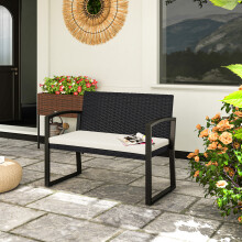 Outsunny 2 Seater Rattan Garden Bench with Cushion, Steel Frame, Black