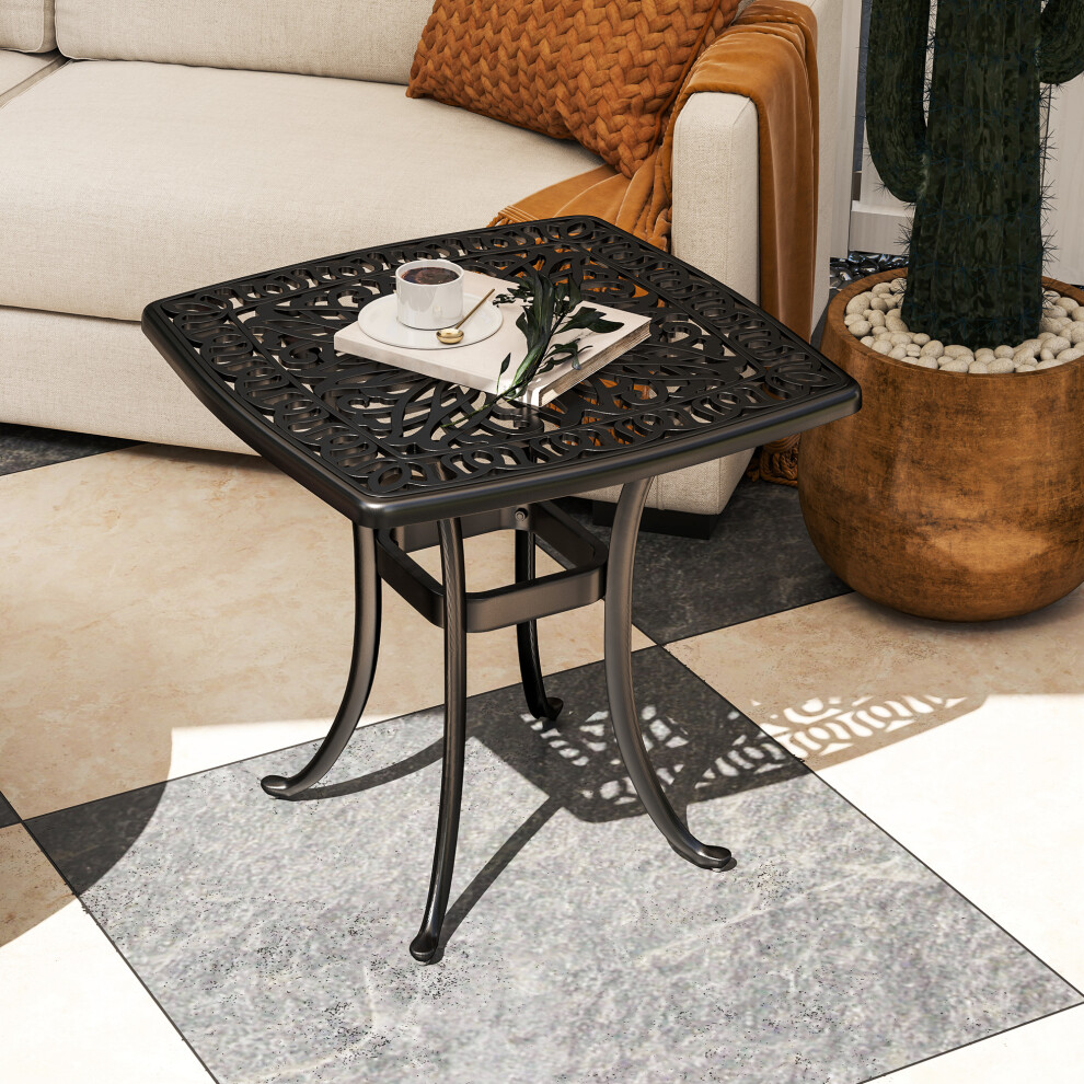 New Outsunny 54 X 54Cm Aluminium Outdoor Garden Side Table W/ Umbrella Hole, Black