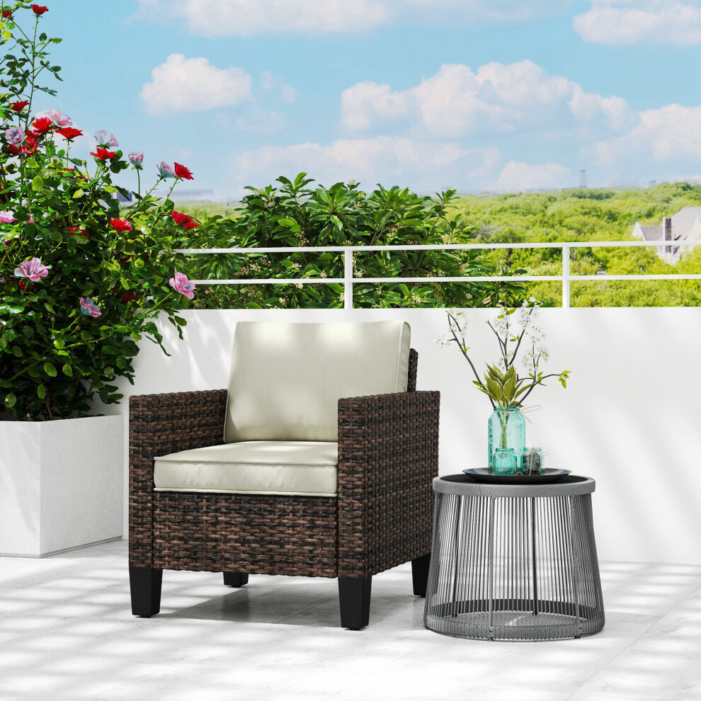 Outsunny Single Rattan Chair, Garden Armchair with Cushions, Brown