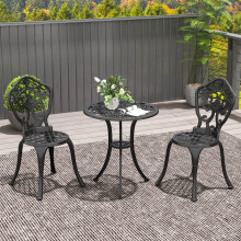 Outsunny 3 PCs Cast Aluminium Bistro Set w/ Parasol Hole for Balcony, Black
