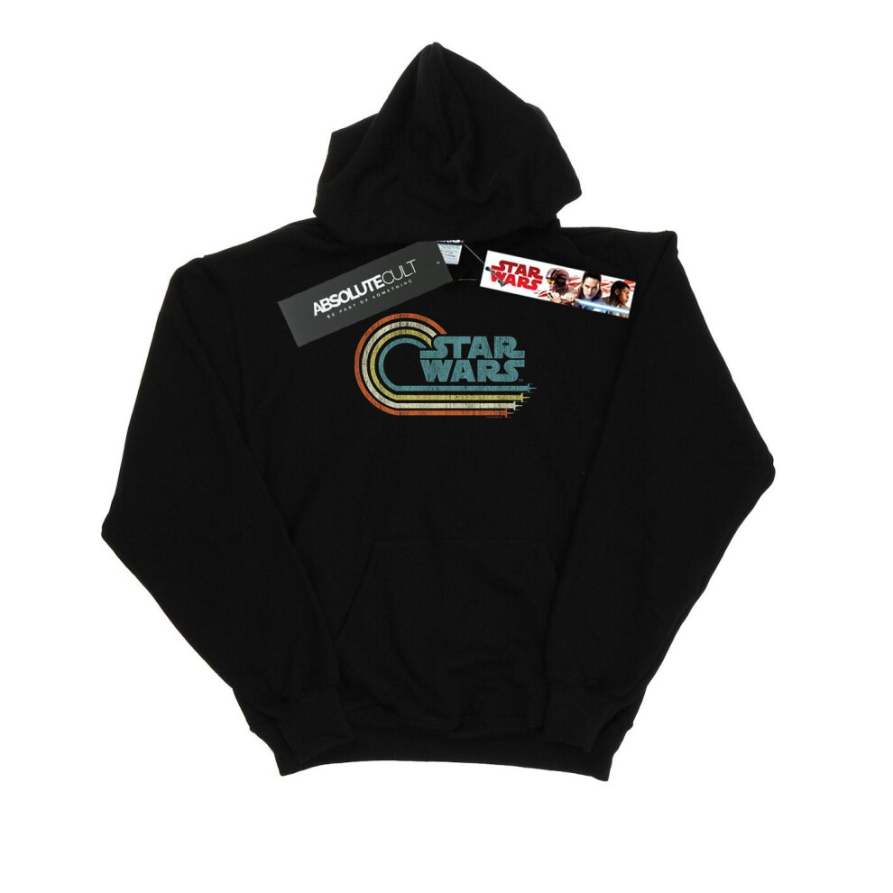 (12-13 Years, Black) Star Wars Boys Retro Wave Logo Hoodie