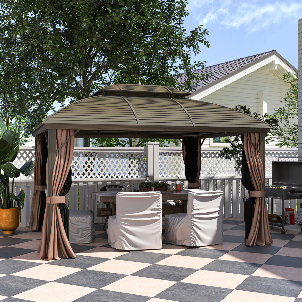 Outsunny 3.65 x 3(m) Aluminium Outdoor Gazebo w/ Hardtop Double Roof, Coffee