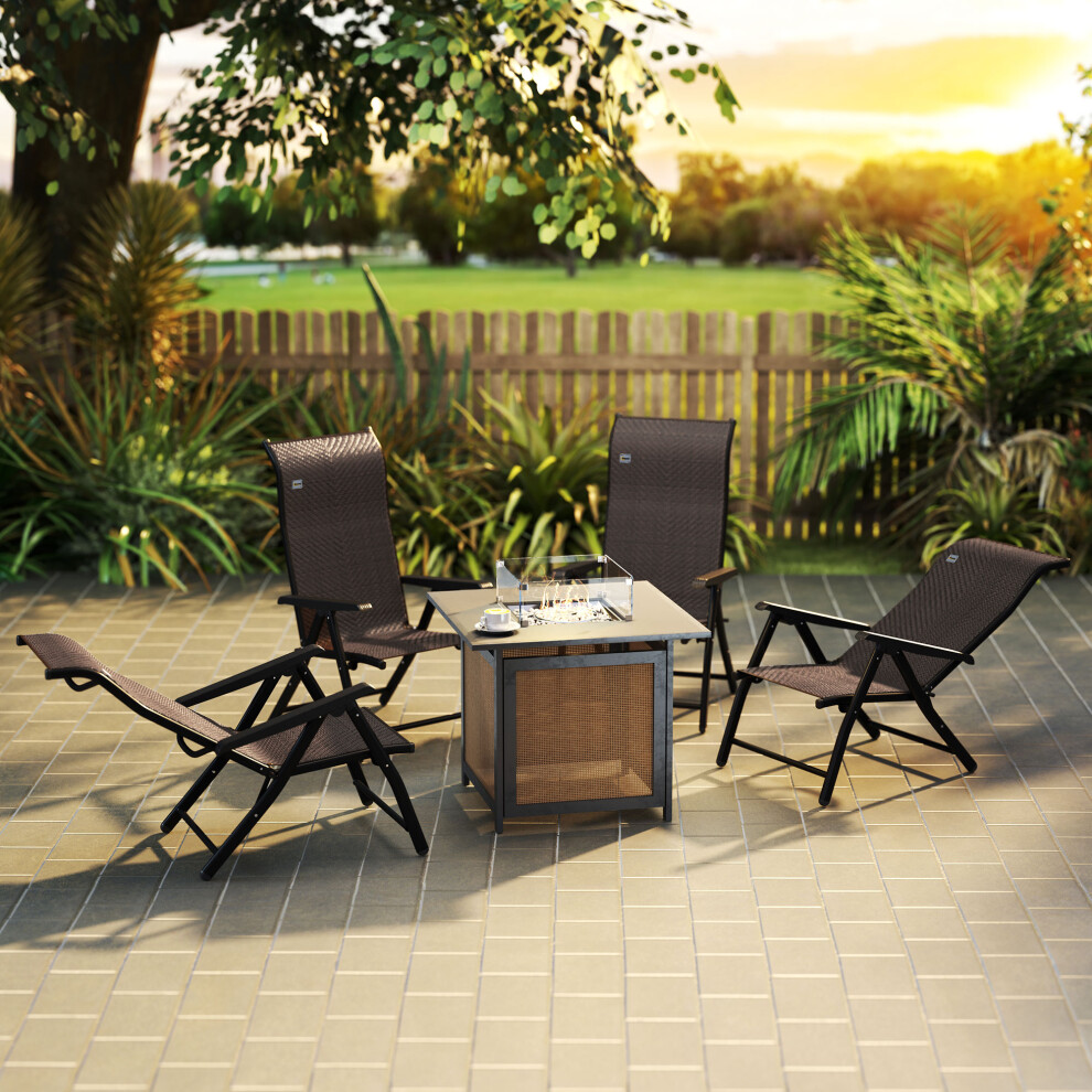 Outsunny Set Of 4 Outdoor Rattan Folding Chair w/ Adjustable Backrest Brown