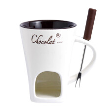 (White, One size) Chocolate Fondue Mug 130ml Ceramic Chocolate Fondue Coffee Cup with Forks Melting Mugs for Chocolate Cheese Butter Easy to Clean Versatile Melting Cup