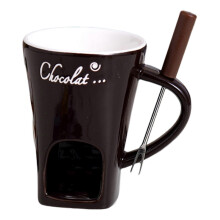 (Brown, One size) Chocolate Fondue Mug 130ml Ceramic Chocolate Fondue Coffee Cup with Forks Melting Mugs for Chocolate Cheese Butter Easy to Clean Versatile Melting Cup
