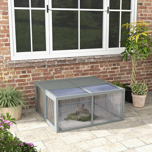 PawHut PawHut Rabbit Hutch, Folding Wooden Rabbit Run with Openable Top, Grey