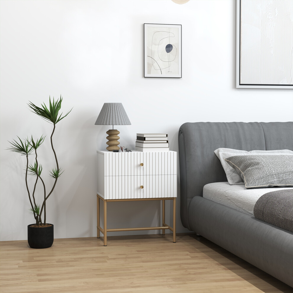 Homcom Modern Bedside Table With 2 Drawers For Bedroom, White