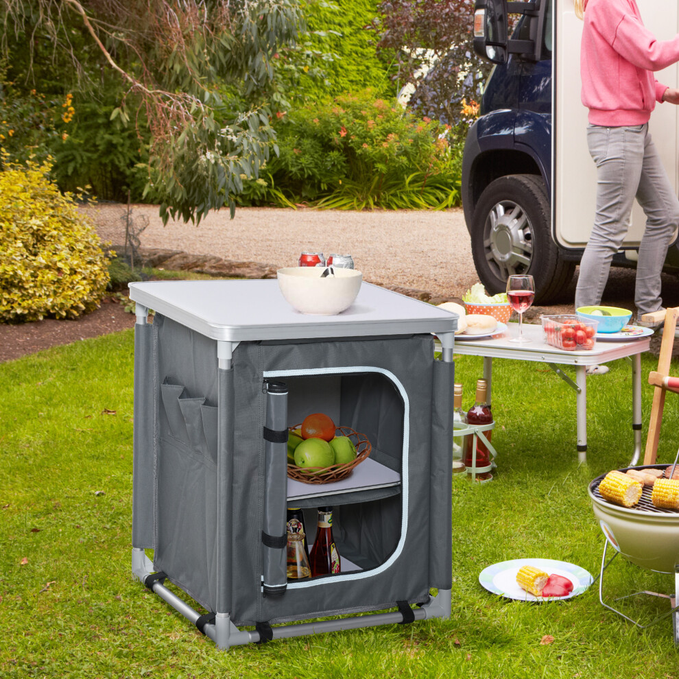 Outsunny Outdoor 2-Shelf Camping Cupboard Kitchen Station Cook Table Aluminum