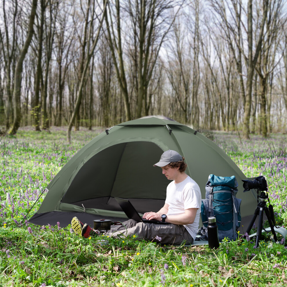Outsunny Camping Tent For 2 Person Dome Tent W/ Storage Pocket Dark/Green