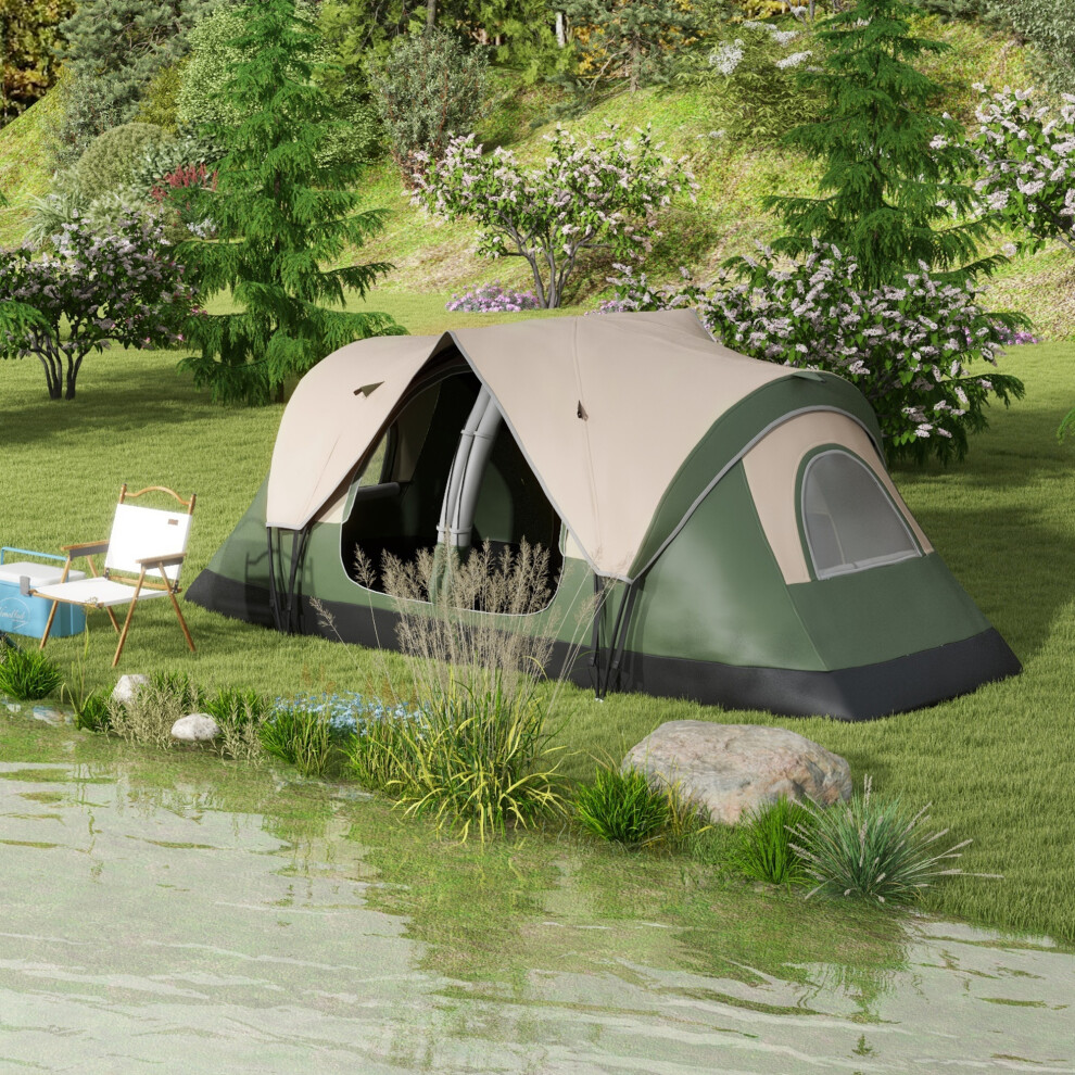 Outsunny 2 Room Camping Tent With Waterproof Rainfly & Screen Panels Dark/Green
