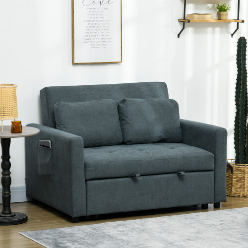 Homcom HOMCOM 2 Seater Sofa Bed Convertible Bed Settee with Cushions, Pockets, Grey