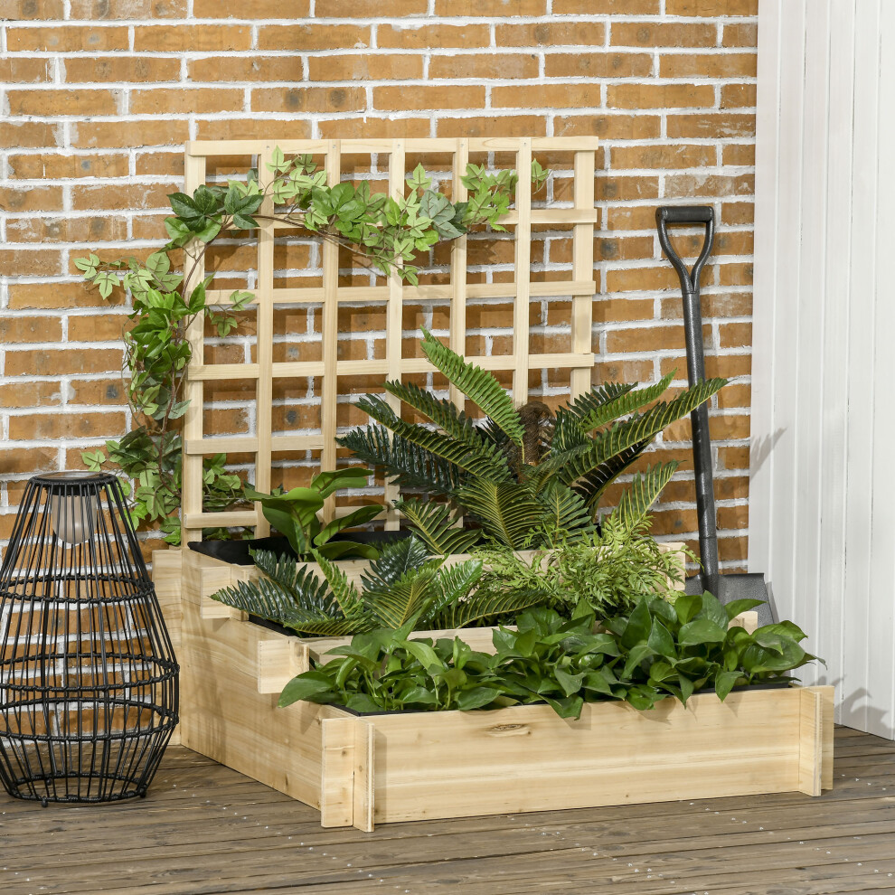 Outsunny 3 Tier Wooden Garden Planters with Trellis for Vine Climbing Plants
