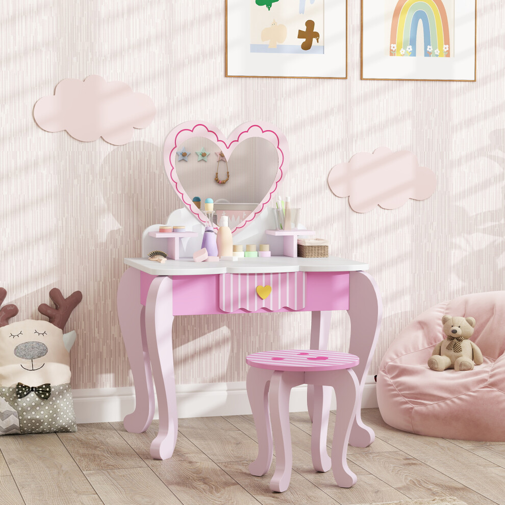 AIYAPLAY Kids Dressing Table Set, 2 PCS Children Vanity Table With Stool