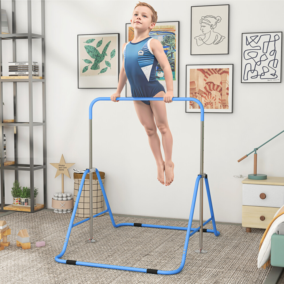 Homcom Kids Gymnastic Bar W/ Adjustable Height, Foldable Training Bar - Blue