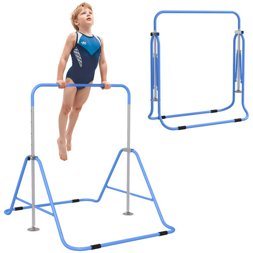 Homcom HOMCOM Kids Gymnastic Bar w/ Adjustable Height, Foldable Training Bar - Blue 1