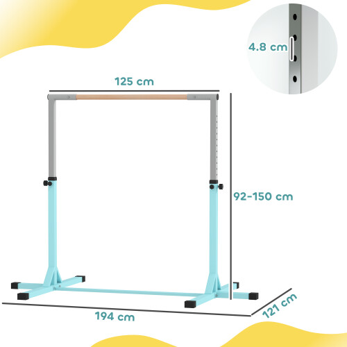 Homcom HOMCOM Adjustable Kids Gymnastics Bar Horizontal Training Steel, Light Blue 2