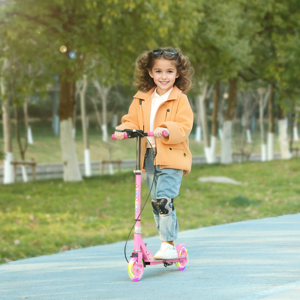 Aiyaplay Kids Scooter Pink - Adjustable 73-89Cm, Ages 3-8, Foldable With Light-Up Wheels, Dual Brakes, 50Kg, 371-053V00pk