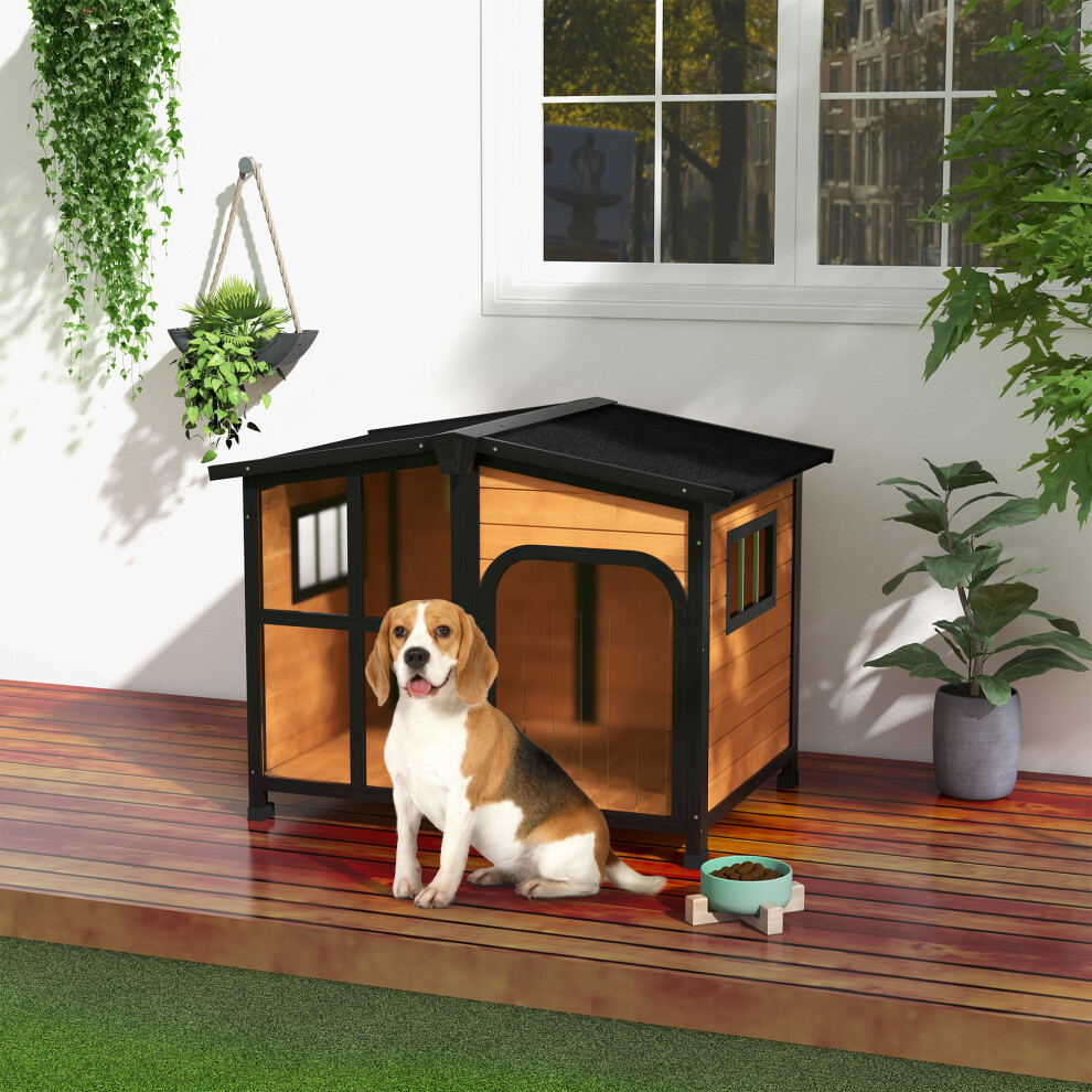 PawHut Wooden Dog Kennel, Dog House w/ Removable Floor Or Large Dogs, Yellow