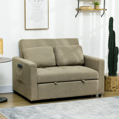 Homcom HOMCOM 2 Seater Sofa Bed Convertible Bed Settee with Cushions, Pockets, Brown