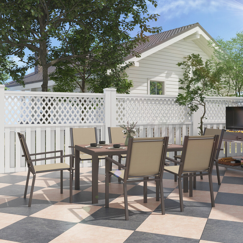 Outsunny 7 Pcs Garden Dining Set, Wood-Plastic Composite Table & 6 Chairs, Khaki
