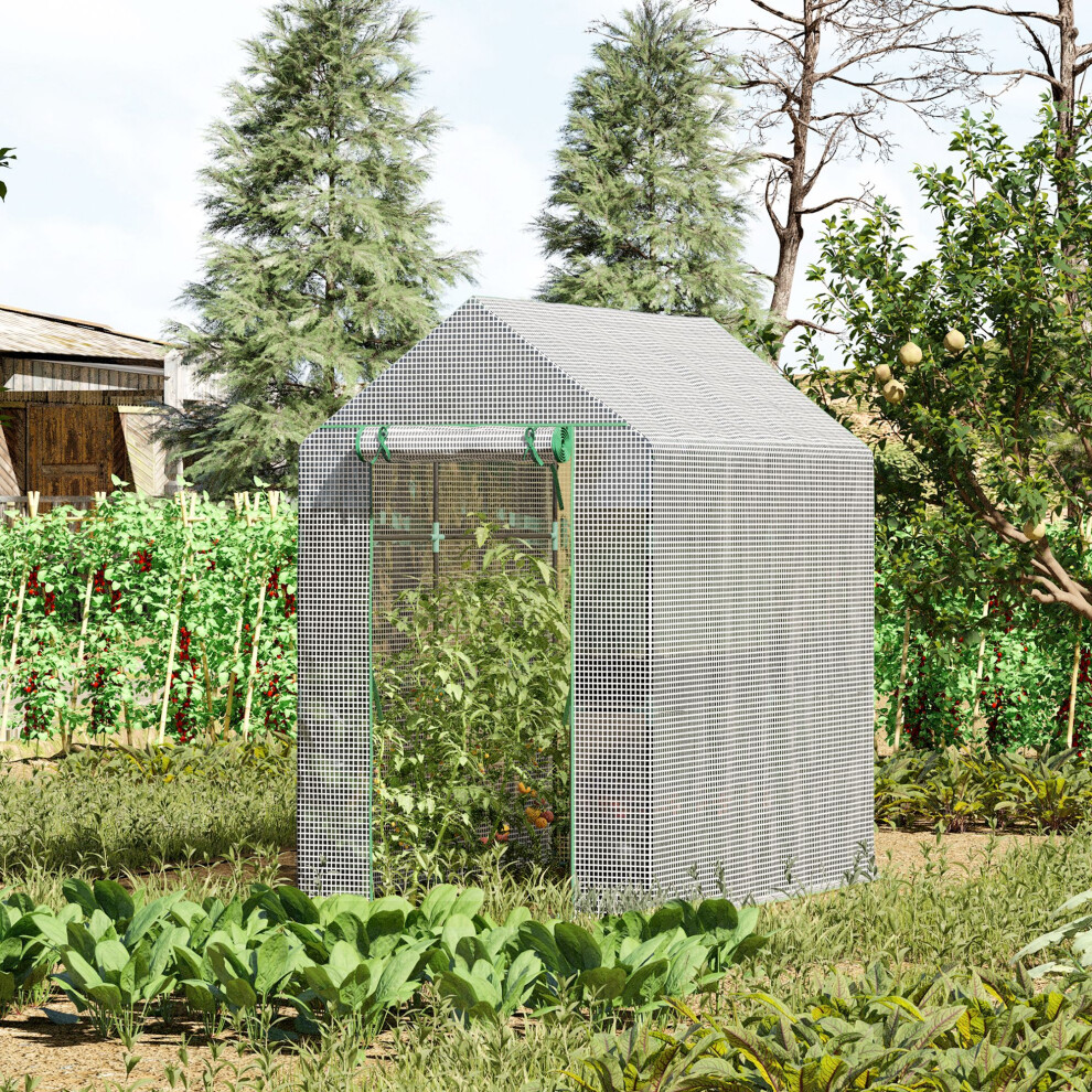 Outsunny Walk In Greenhouse W/Shelves Steeple Grow House 186X 120 X 190Cm White