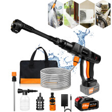 (with 2 Batteries) Cordless Power Washer 45bar 25000RPM with Nozzle and Hose for Car Floor Garden Cleaning