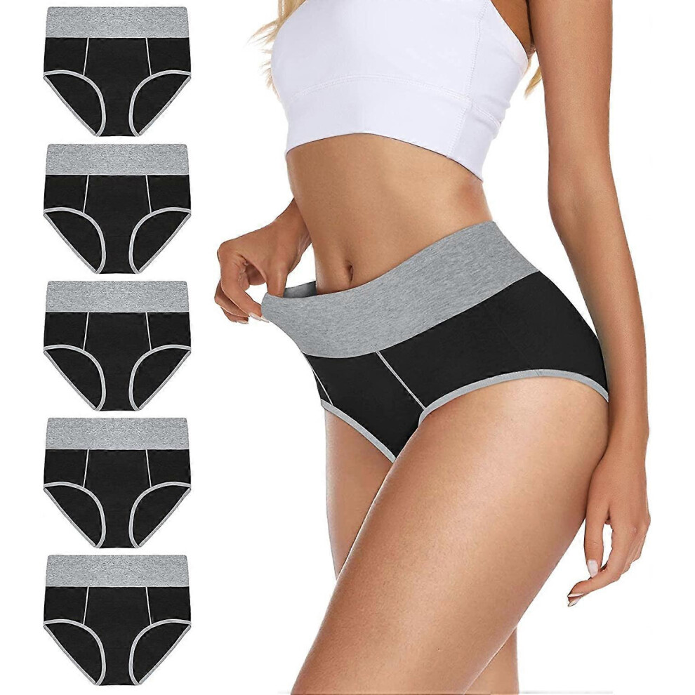(4XL, Black) 5 Packs Women's Stretch Cotton Underwear High Waisted Panties Soft Breathable Briefs