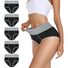 (L, Black) 5 Packs Women's Stretch Cotton Underwear High Waisted Panties Soft Breathable Briefs