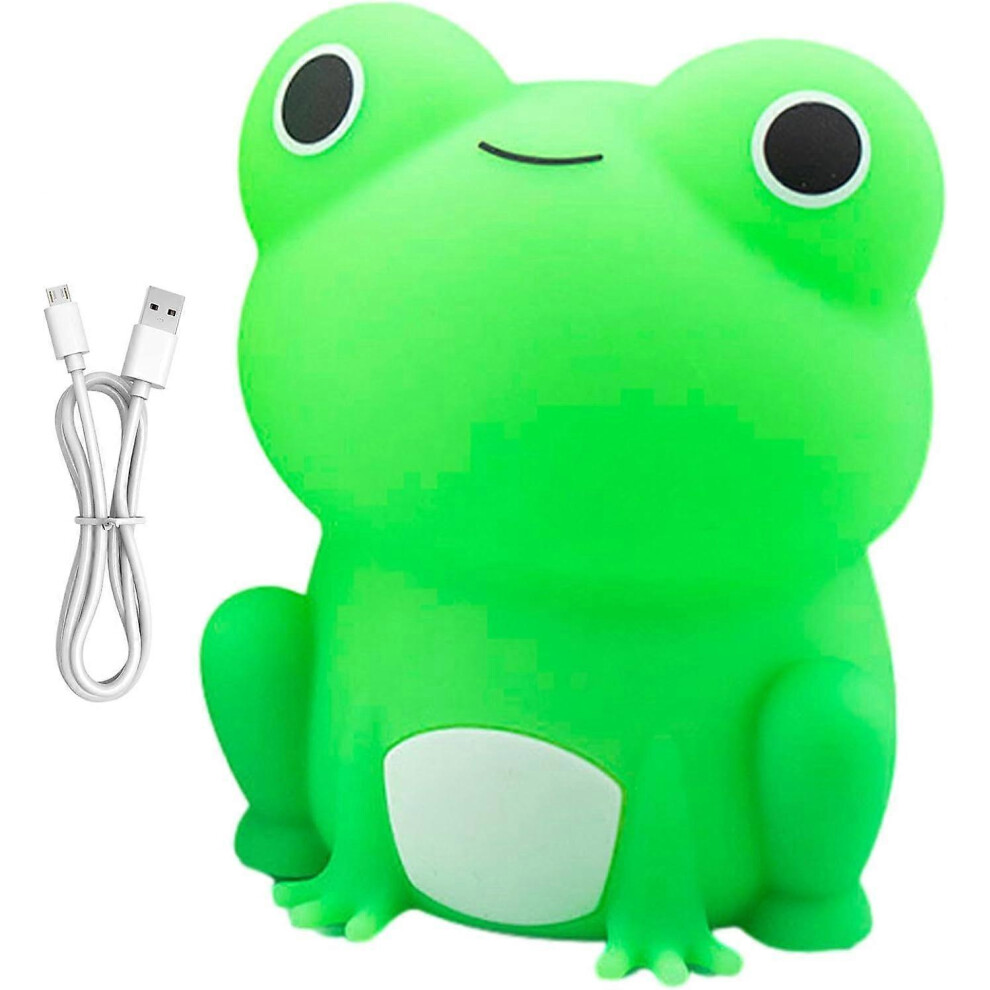 (Warm Light) Cute Frog Night Light For Nursery, Portable Usb Rechargeable 3d Animal Lamps, Cute Cartoon Touch Control Silicone Bedside Lamp