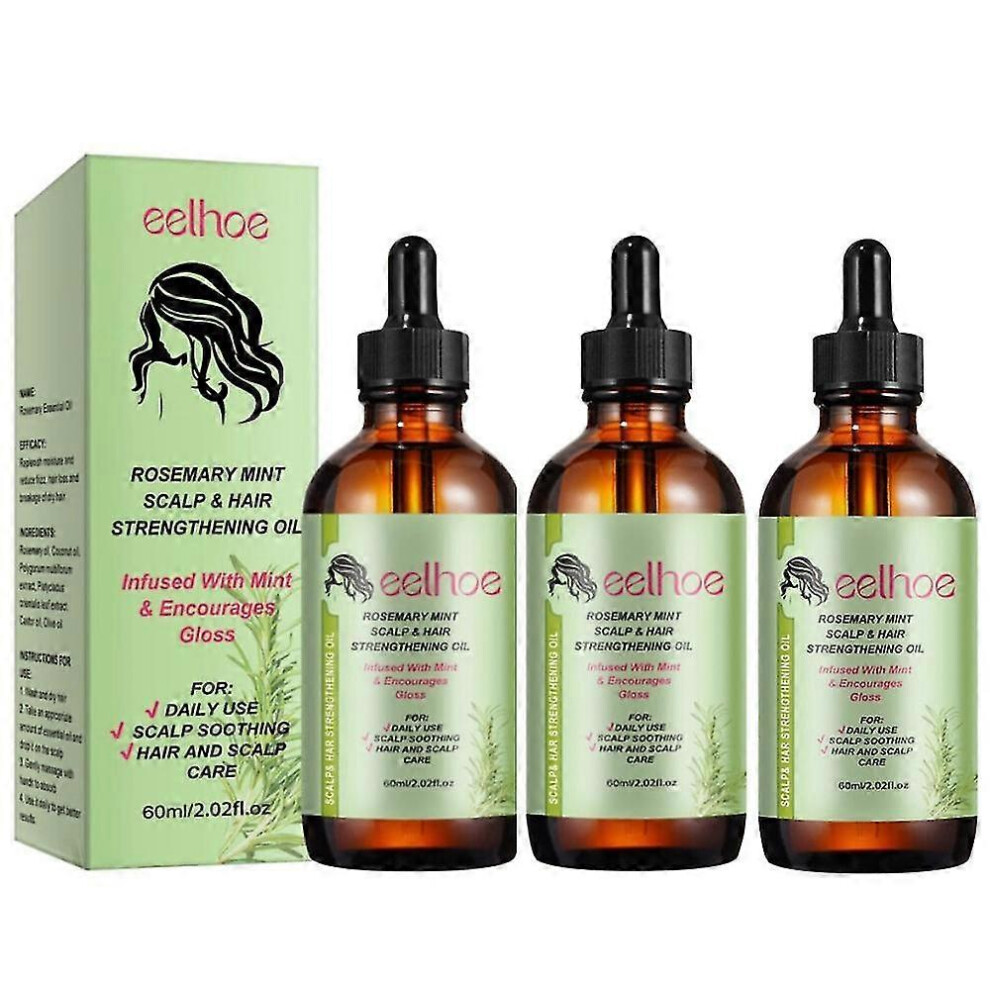 3X Rosemary Mint Scalp & Hair Strengthening Oil with Biotin & Essential Oils, Nourishing Treatment