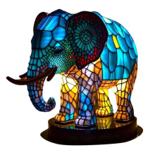(Elephants) Animal Table Lamp Series Stained Glass Stained Night Light Retro Desk Lamps
