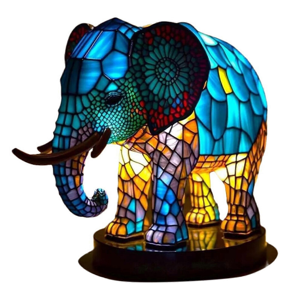 (Elephants) Animal Table Lamp Series Stained Glass Stained Night Light Retro Desk Lamps