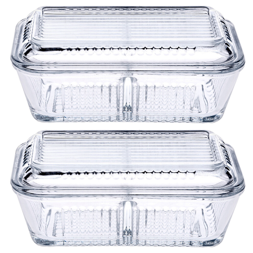 Queensway Home & Dinning (2 Dishes) Clear Glass Butter Dish 2-Compartment Tray With Lid Serving Storage