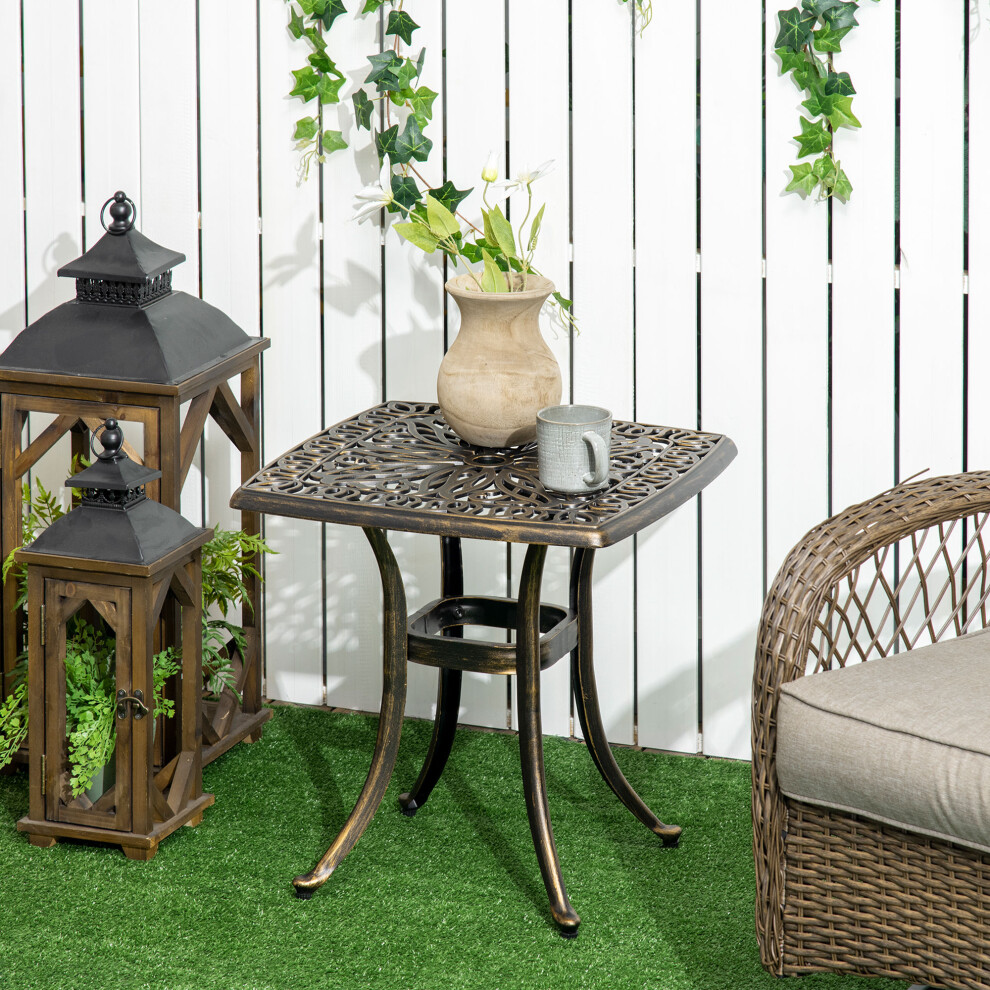 Outsunny 54 X 54Cm Aluminium Outdoor Garden Side Table W/ Umbrella Hole, Bronze