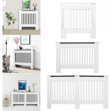 Royalswill Radiator Cover Small, White Painted Vertical Slatted Grill Cabinet Shelf, Tall Covers, MDF Wooden Heating Living Room