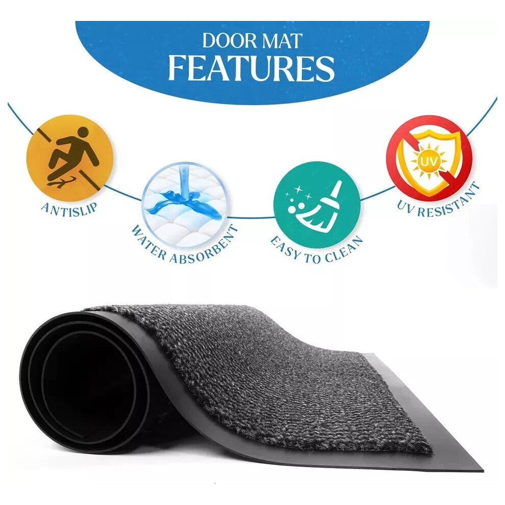 (Anthracite , 60 x 150 cm) Heavy Duty Rubber Mat Hall Hallway Kitchen Runner