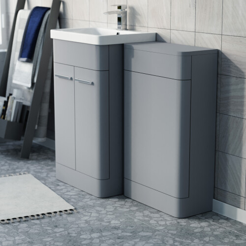 NES Home Nes Home Matte Grey 1000mm Freestanding Cabinet Ceramic Basin WC Unit Flat Pack 2