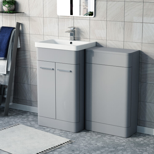 NES Home Nes Home Matte Grey 1000mm Freestanding Cabinet Ceramic Basin WC Unit Flat Pack