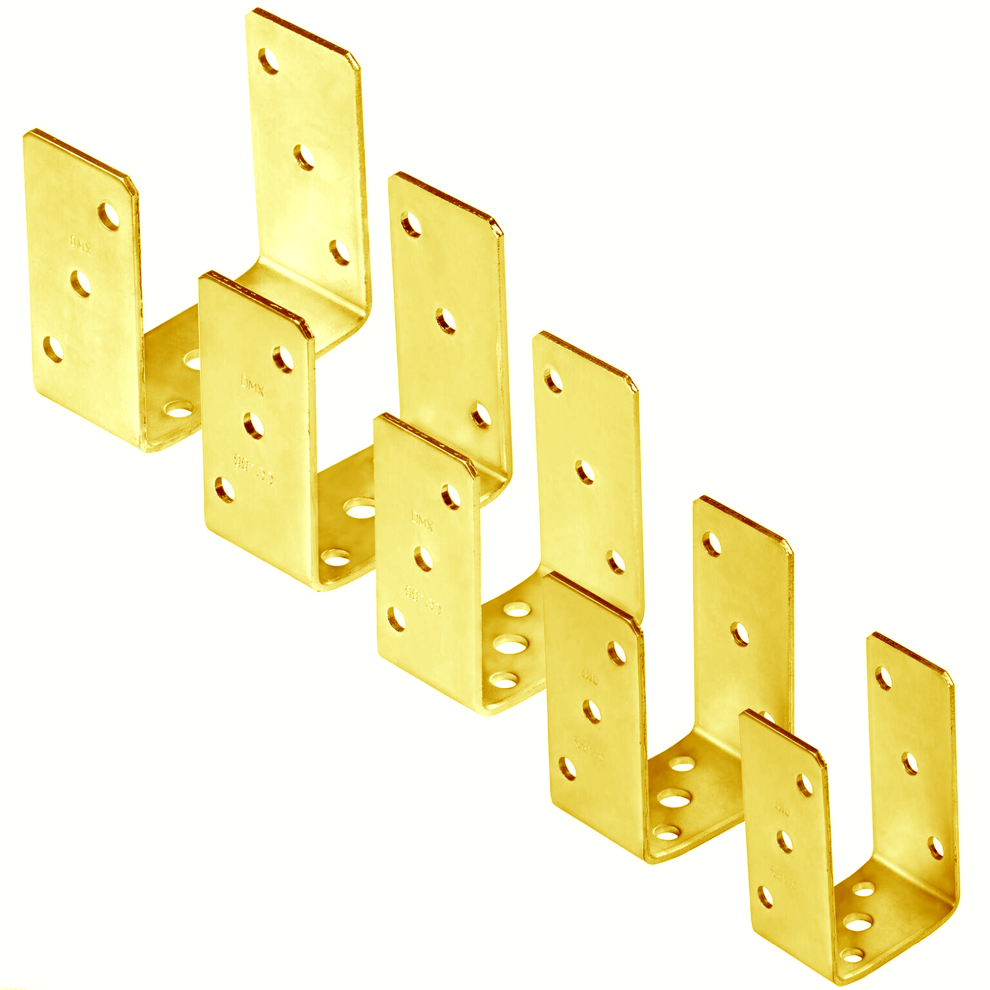 (Pack Of: 2, 91Mm - 3.6" Gold) Heavy Duty 4Mm Bolt Down U Shape Post Support Fence Foot Base Bracket 5056523234830
