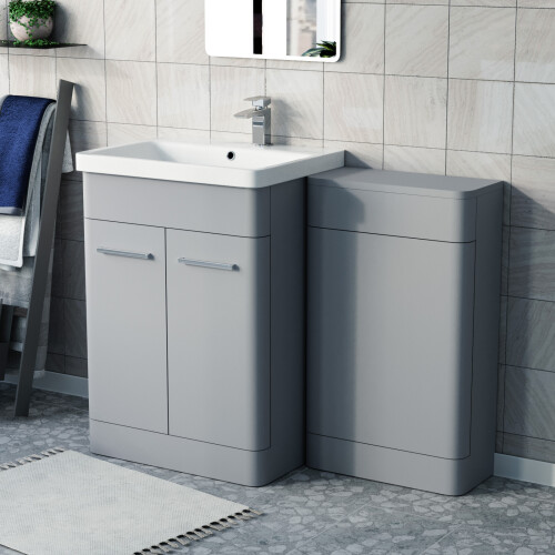 NES Home Nes Home Matte Grey 1100mm Freestanding Cabinet Ceramic Basin WC Unit Flat Pack