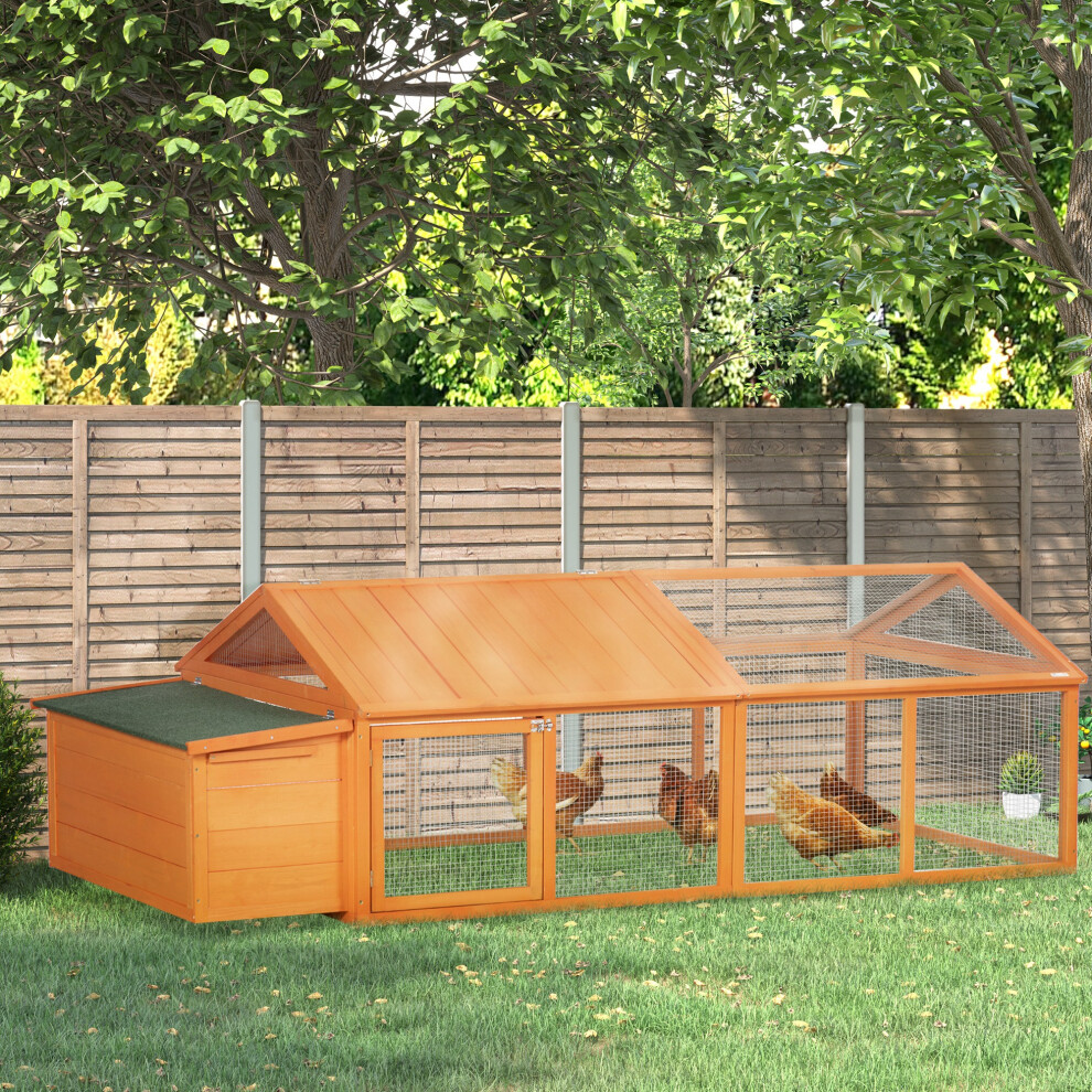 Pawhut Orange Wooden Chicken Run W/ Nesting Box, Openable Roof, For 4-8 Chickens In - Image 5